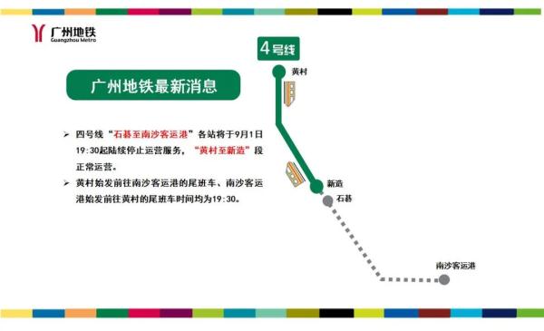 注意！广州地铁四号线部分站点今日19:30起停止运营