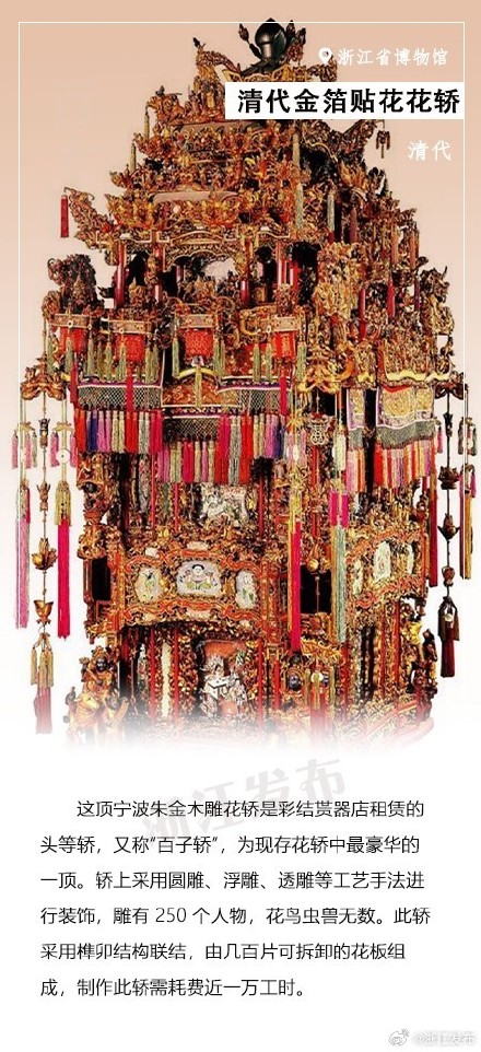 浙江“镇馆之宝”大赏——清代金箔贴花花轿(万工轿) 浙江“镇馆之宝”大赏——清代金箔贴花花轿(万工轿)