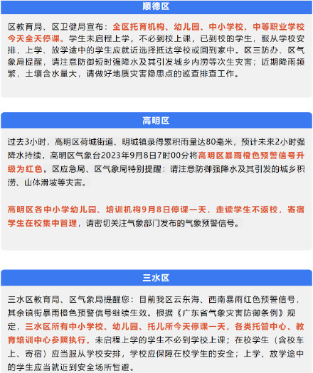 暴雨红色预警持续生效 佛山最新停课通知 暴雨红色预警持续生效 佛山最新停课通知