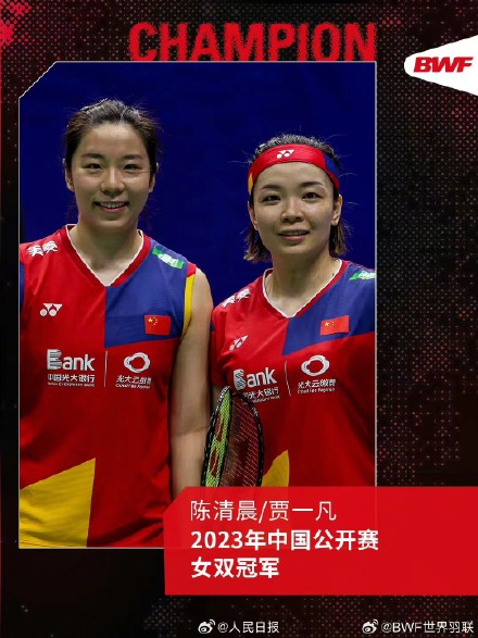 中国羽毛球公开赛：陈清晨贾一凡夺冠