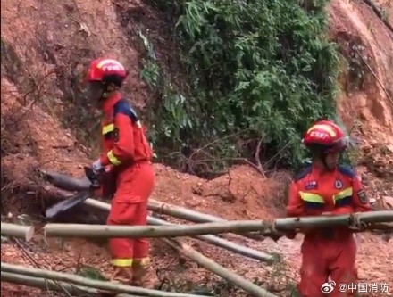 广西玉林山体滑坡救援力量搜救中