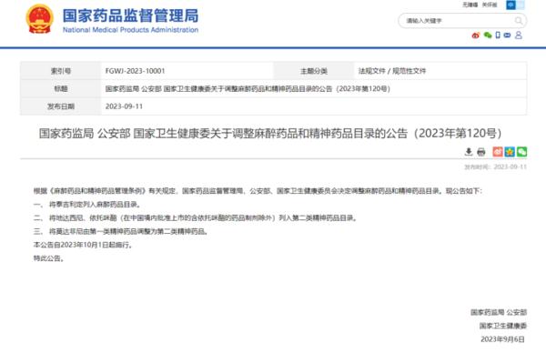 依托咪酯，正式列管！