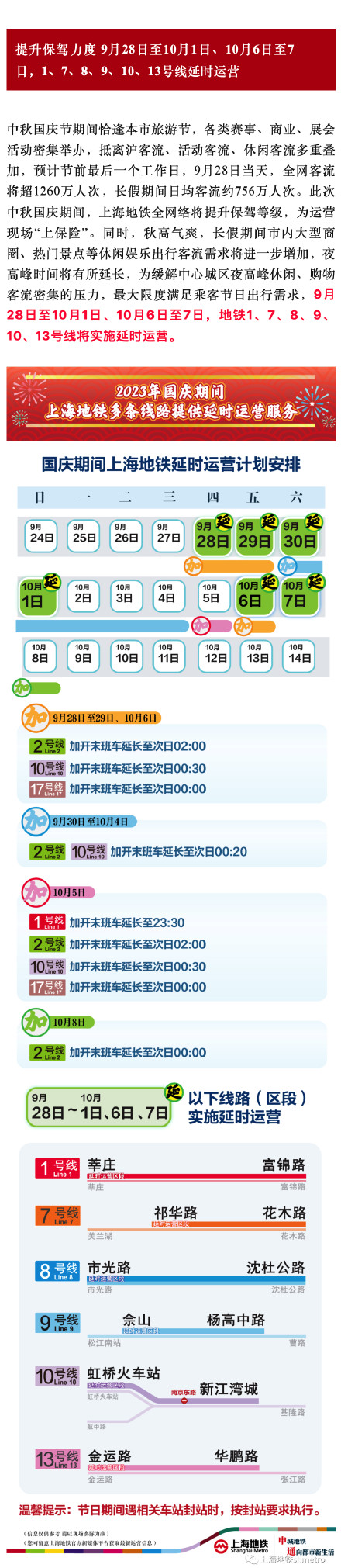 中秋国庆期间上海地铁运营有这些变化