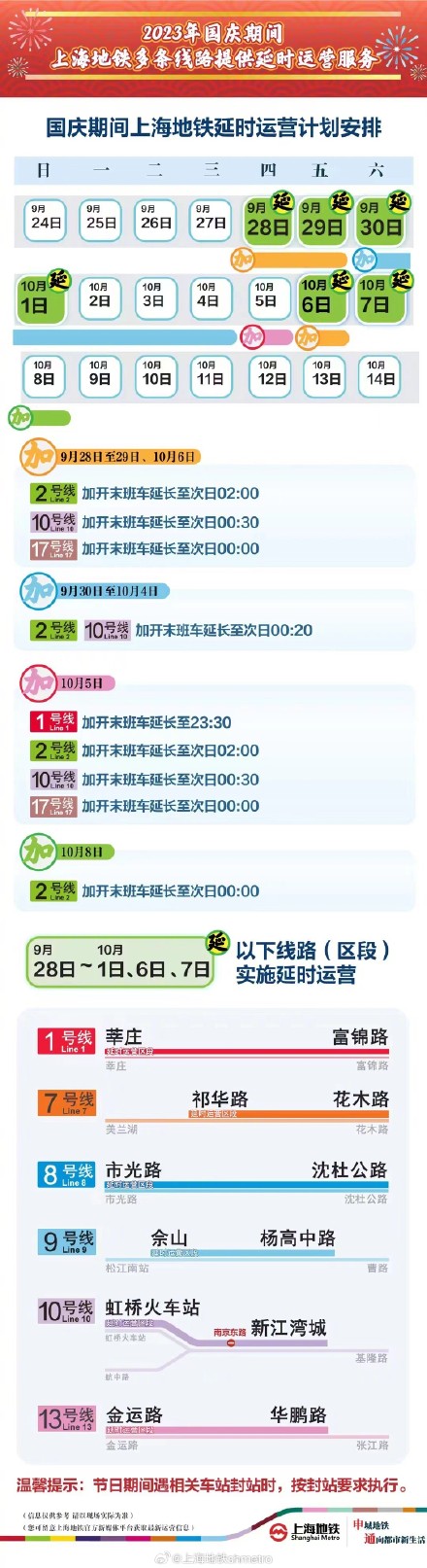 国庆期间上海地铁延时运营计划安排 国庆期间上海地铁延时运营计划安排