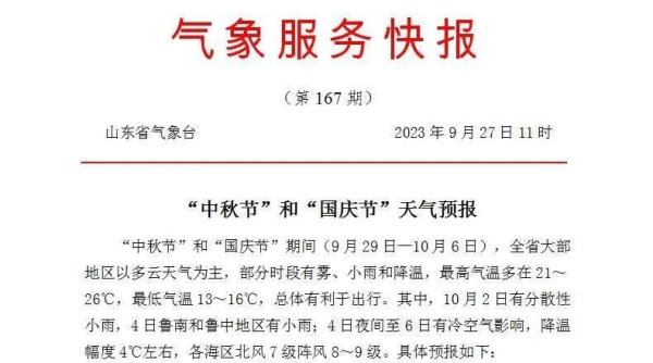 雨+大风+降温！烟台“双节”期间最新预报来了！