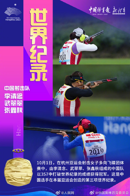 祝贺!中国射击破世界纪录夺冠 祝贺!中国射击破世界纪录夺冠