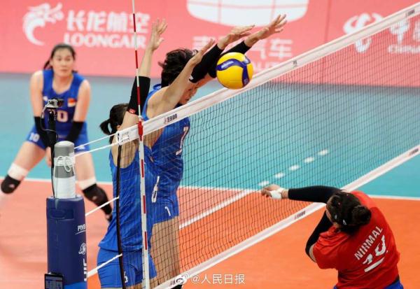 杭州亚运会预赛，中国女排战胜印度女排