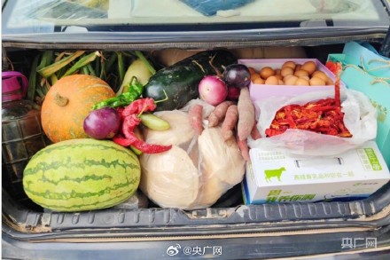 父母给返程儿子后备箱塞了个菜市场