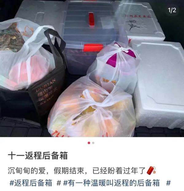 装不下了，真装不下了！返程后备箱、行李箱“塞了个菜市场”……