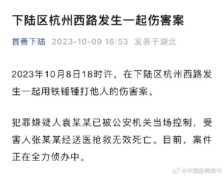 官方通报男子当街用铁锤伤人致死 官方通报男子当街用铁锤伤人致死