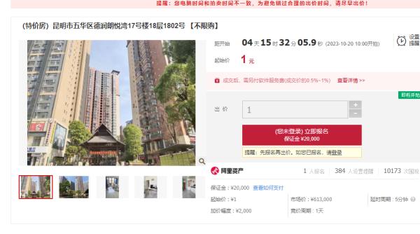 1元起拍！昆明两套房源即将拍卖，上万人围观，仅1人报名……