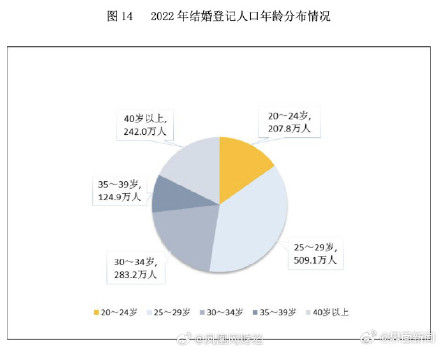 2022年结婚登记人口：25至29岁结婚人群占比最多