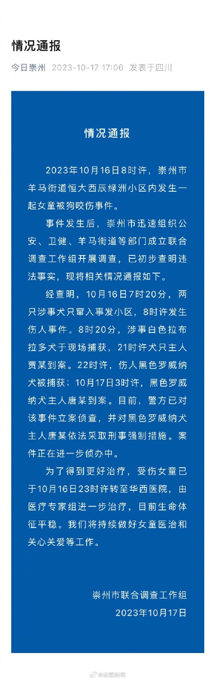 撕咬女童黑狗主人被控制 撕咬女童黑狗主人被控制