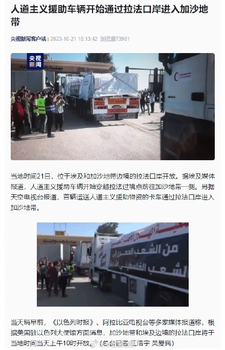 人道主义援助物资进入加沙地带 人道主义援助物资进入加沙地带