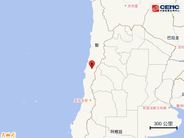 智利发生5.4级地震，震源深度100公里