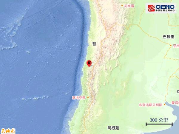 智利发生5.4级地震，震源深度100公里