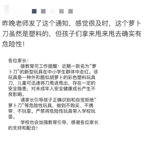 这种玩具“萝卜刀”存在安全隐患，应小心防范