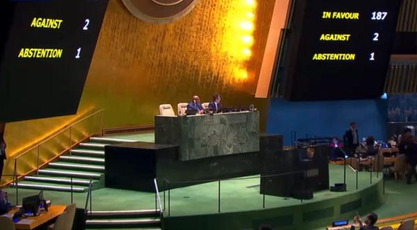 187:2！联合国大会高票通过