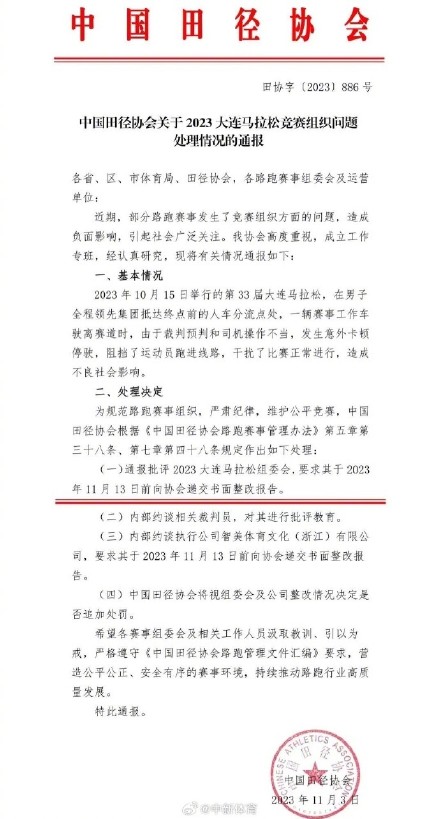 田协处罚青岛海上马拉松组委会