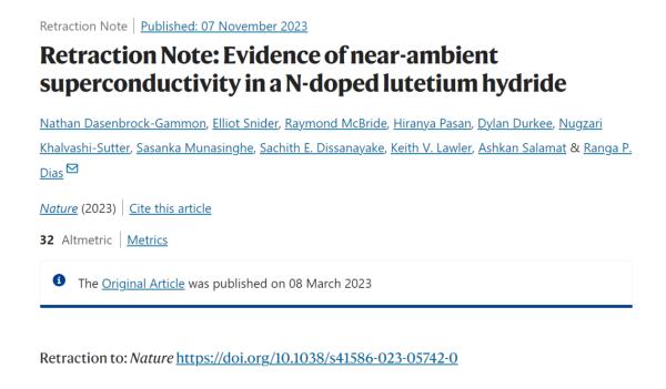 美国室温超导论文被撤回：论文中的材料来源和实验测量不准确
