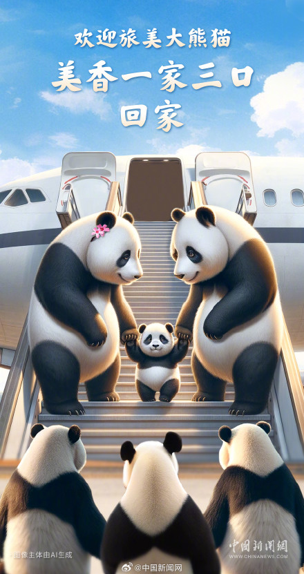大熊猫美香一家顺利回国啦