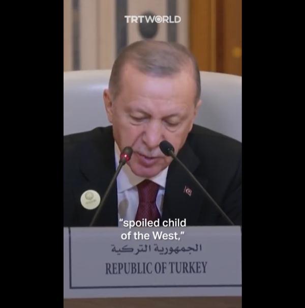 埃尔多安：西方在巴以问题上“双标”，以色列行为“像被西方宠坏的孩子”