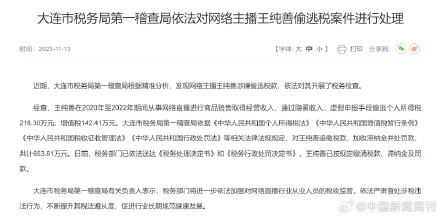 网络主播王纯善偷逃税被罚