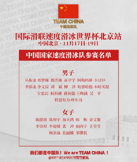 速滑世界杯北京站名单 速滑世界杯北京站名单