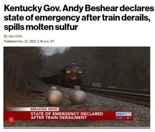 美国一火车脱轨致危化品泄漏,数百居民被迫疏散 美国一火车脱轨致危化品泄漏,数百居民被迫疏散