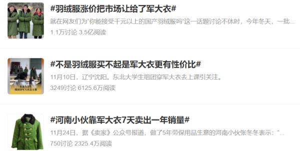 军大衣翻红销量暴增！网友：“不是羽绒服买不起而是军大衣更有性价比”