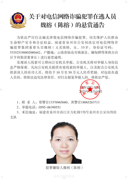 白所成等10名缅北电诈集团头目被通缉