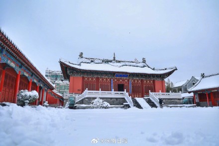 雪映红墙 雪后的郑州文庙也太美了