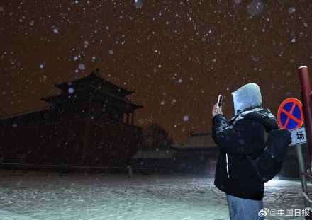 初雪下的故宫雪景