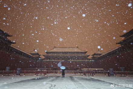 初雪下的故宫雪景