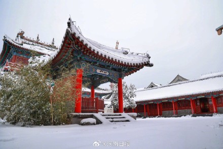 雪映红墙 雪后的郑州文庙也太美了