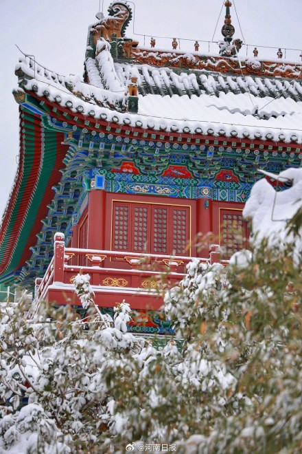 雪映红墙 雪后的郑州文庙也太美了