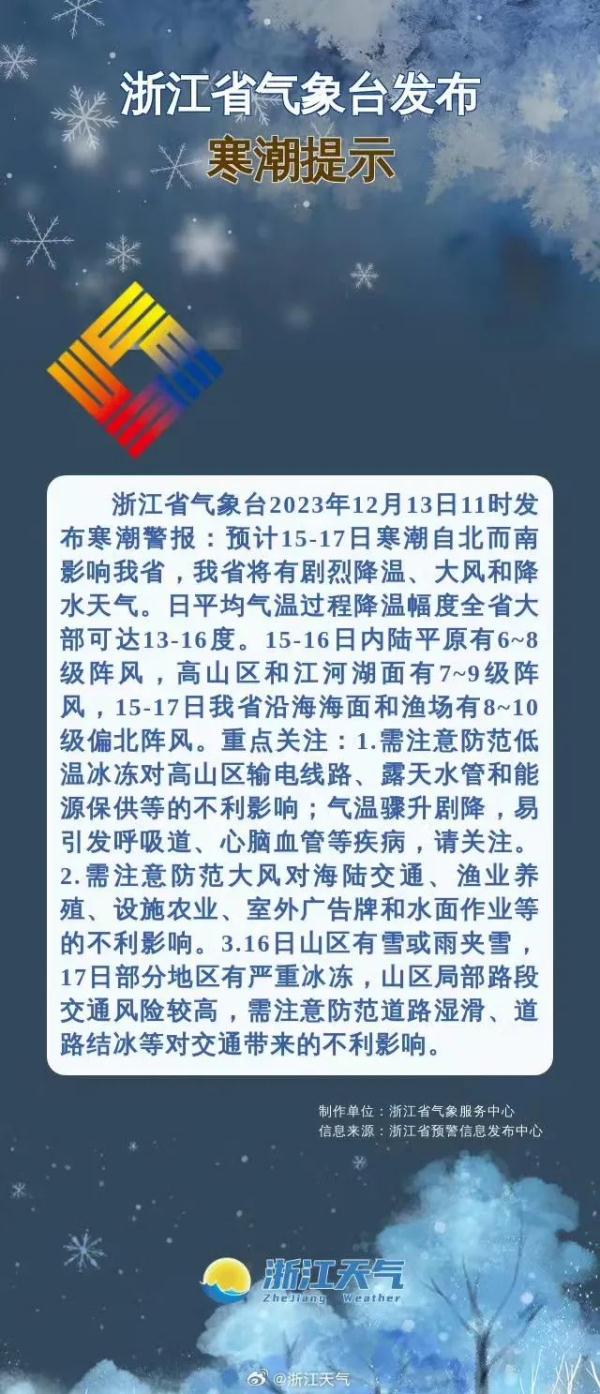 浙江发布寒潮警报!温州会下雪吗? 浙江发布寒潮警报!温州会下雪吗?