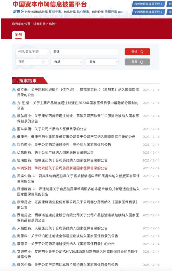 逾20家A股药企集中披露：纳入国家医保目录