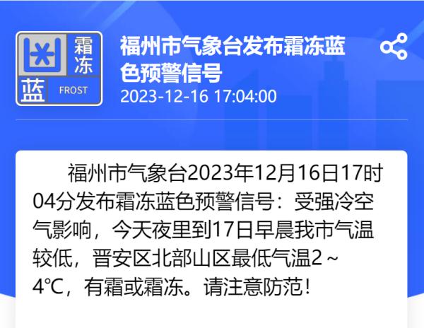 最低1℃！福州双预警！明天要出门的注意！