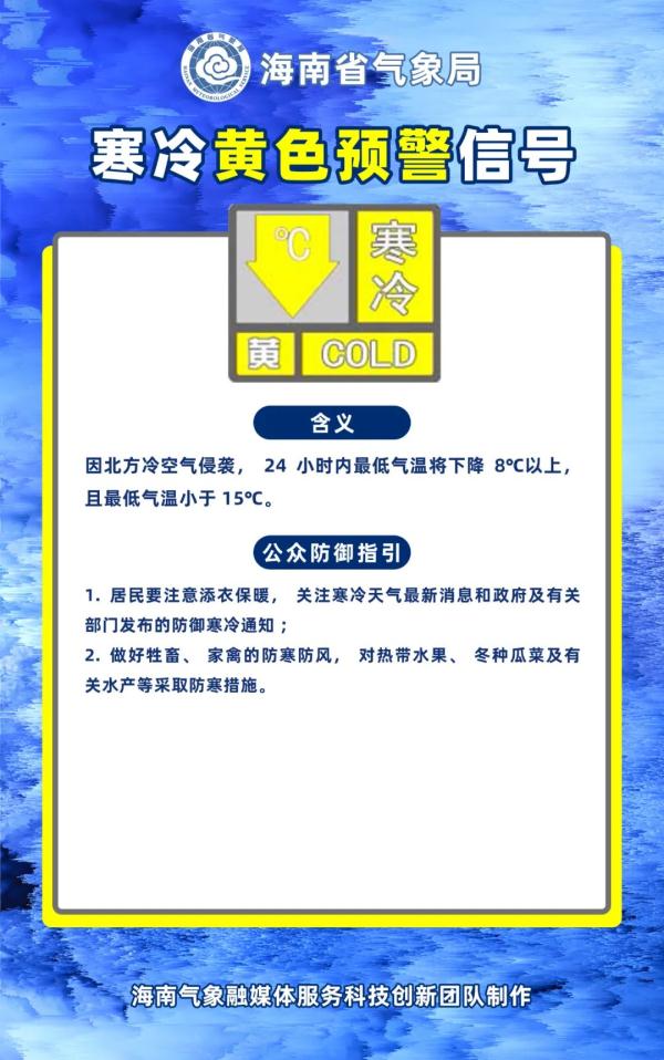 最低气温10℃及以下!海南发布寒冷四级预警 最低气温10℃及以下!海南发布寒冷四级预警
