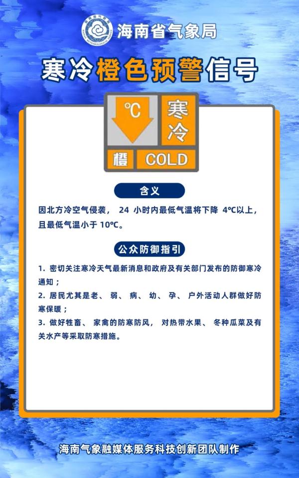 最低气温10℃及以下!海南发布寒冷四级预警 最低气温10℃及以下!海南发布寒冷四级预警