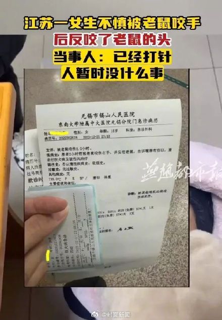 女生回应被老鼠咬手后反咬老鼠头:打了针,人没事 女生回应被老鼠咬手后反咬老鼠头:打了针,人没事