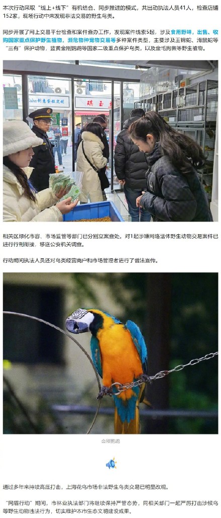 上海开展联合巡检打击野生动植物非法交易