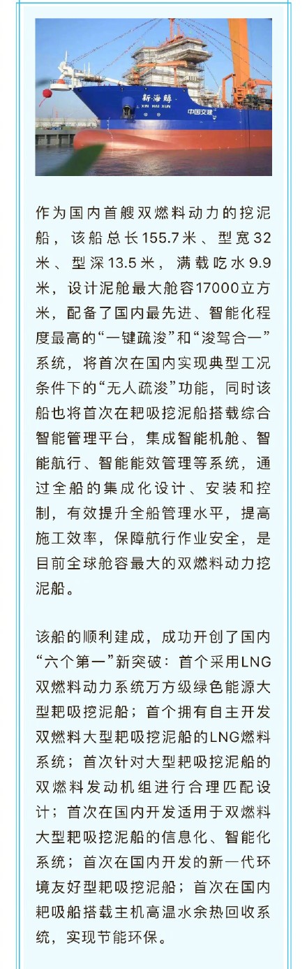 国内首型、全球最大、我国自主研制双燃料动力挖泥船成功下水