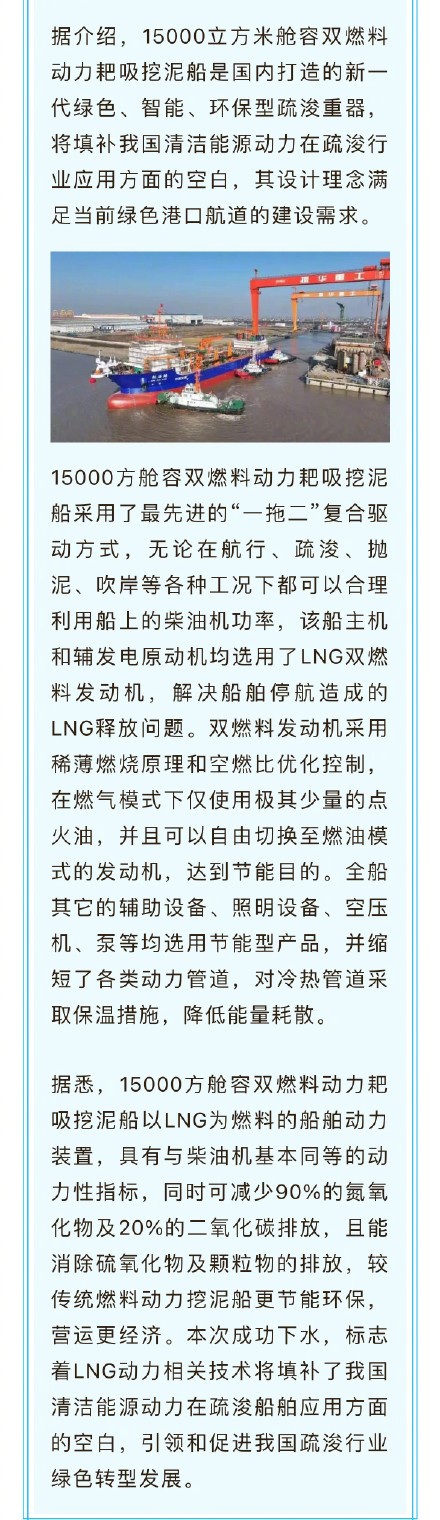 国内首型、全球最大、我国自主研制双燃料动力挖泥船成功下水