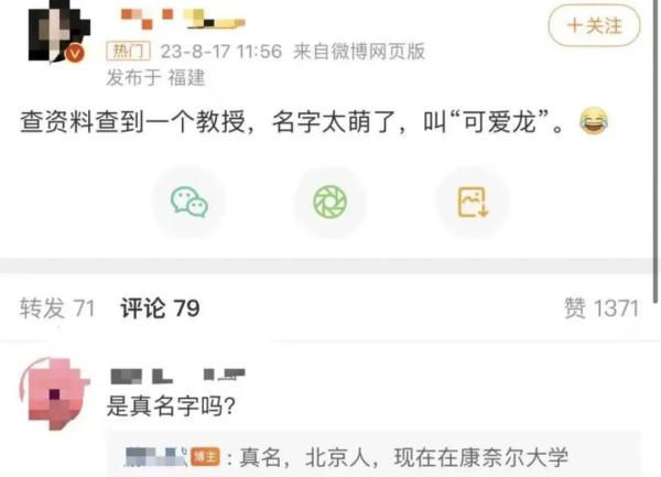 大学教授名叫可爱龙，网友互动可可爱爱