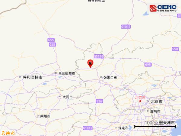 河北张家口市张北县发生2.4级地震