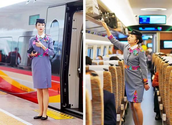 高铁小姐姐上班、下班两个样! 高铁小姐姐上班、下班两个样!