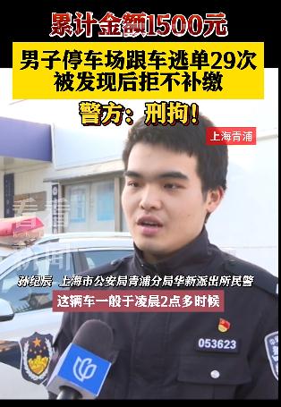 男子跟车逃单29次欠停车费1500元,刑拘! 男子跟车逃单29次欠停车费1500元,刑拘!