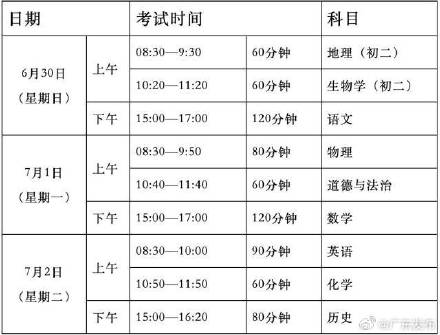 2024年广东中考时间出炉